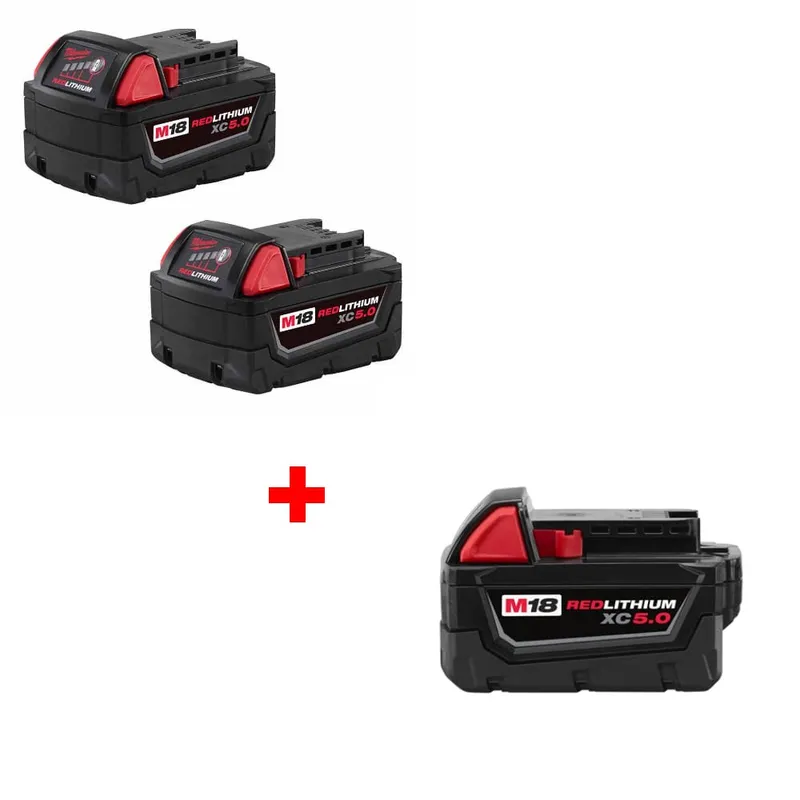 Milwaukee M18 Battery 2-Pack w/ FREE 48-11-1850 M18 Battery Pack
