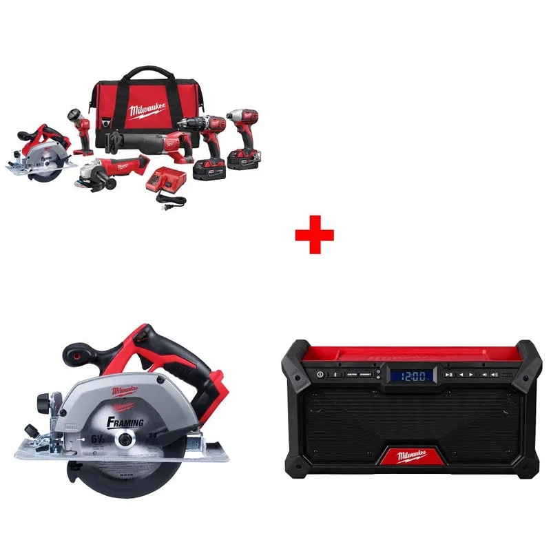 Milwaukee M18 6-Tool Combo Kit W/ FREE 2630-20 18V Circ Saw & M18 Radio