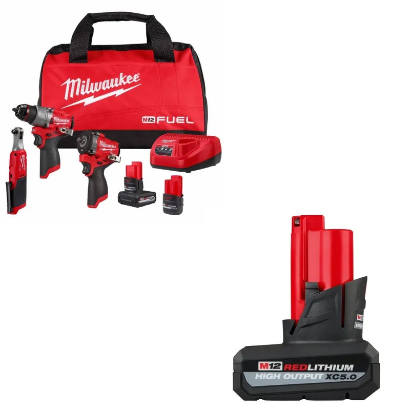 Milwaukee M12 FUEL 3-Tool Kit W/ FREE 48-11-2450 XC5.0 Battery
