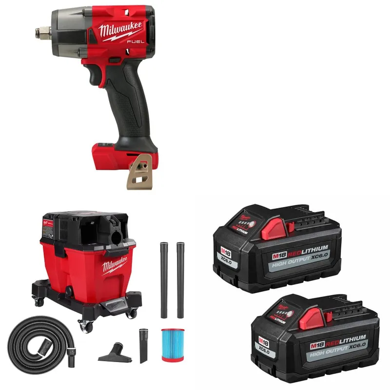 Milwaukee M18 FUEL Impact Wrench W/ 0920-20 Vacuum & FREE Battery-2Pk