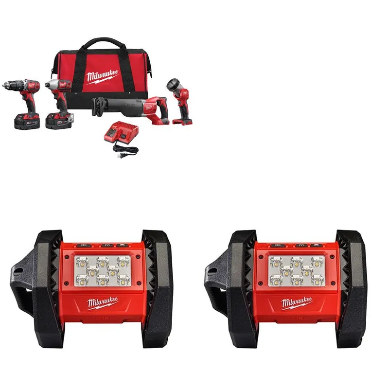 Milwaukee M18 4-Tool Combo Kit W/ FREE 2361-20 M18 Flood Light-2 Pack