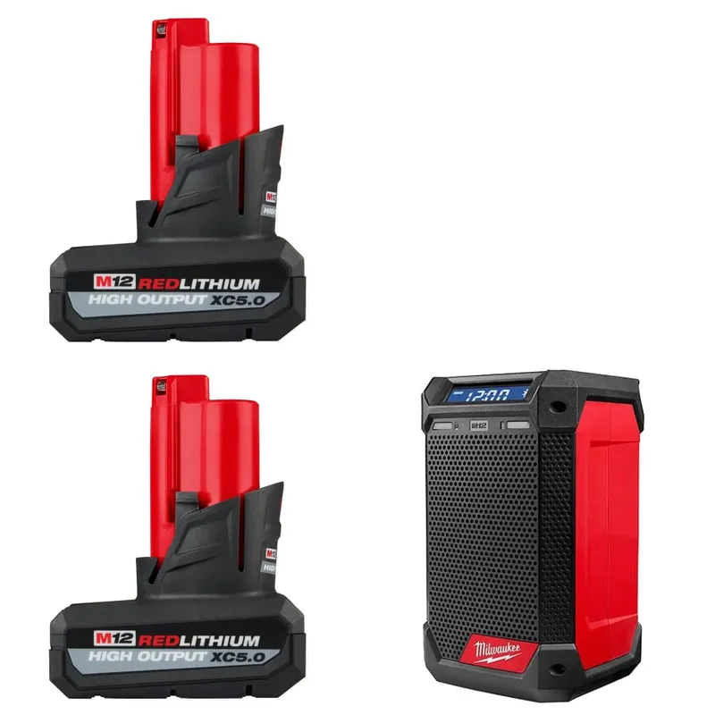 Milwaukee M12 XC5.0 Battery-2Pk w/ FREE 2951-20 M12 Radio + Charger