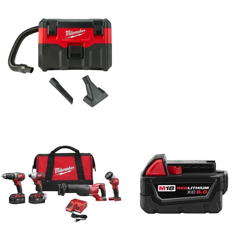 Milwaukee Combo W/ FREE 0880-20 2-Gallon Wet/Dry Vacuum and FREE 48-11-1850 M18 Battery