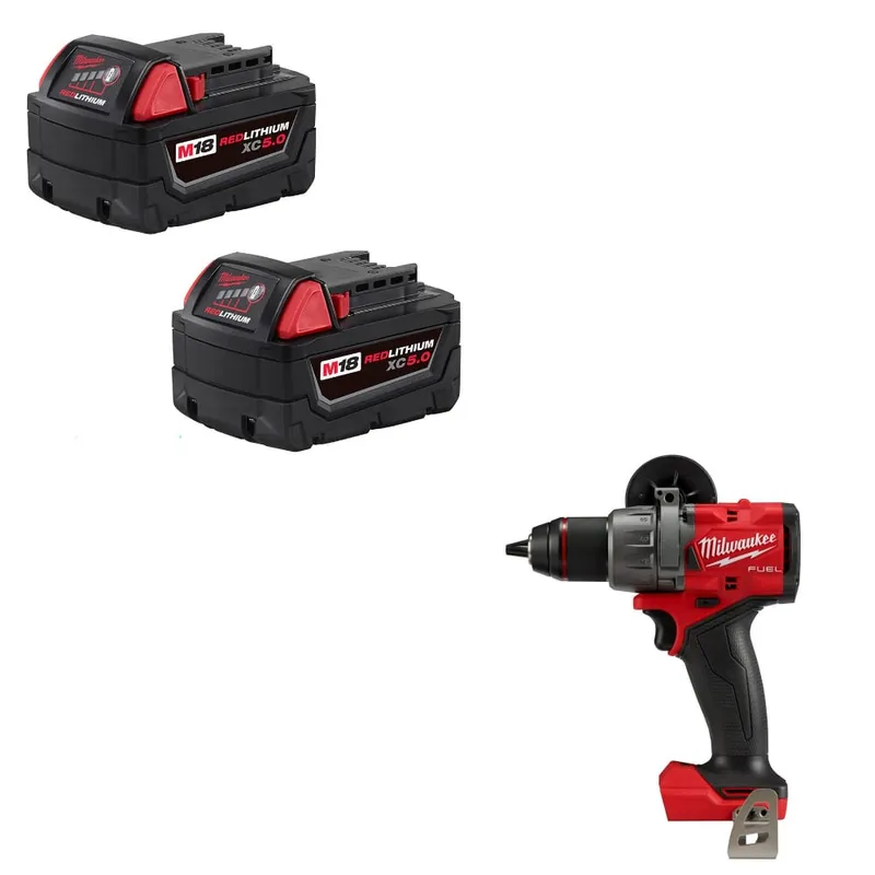 Milwaukee M18 XC5.0 Battery 2 Pack w/ FREE 2904-20 M18 Drill/Driver
