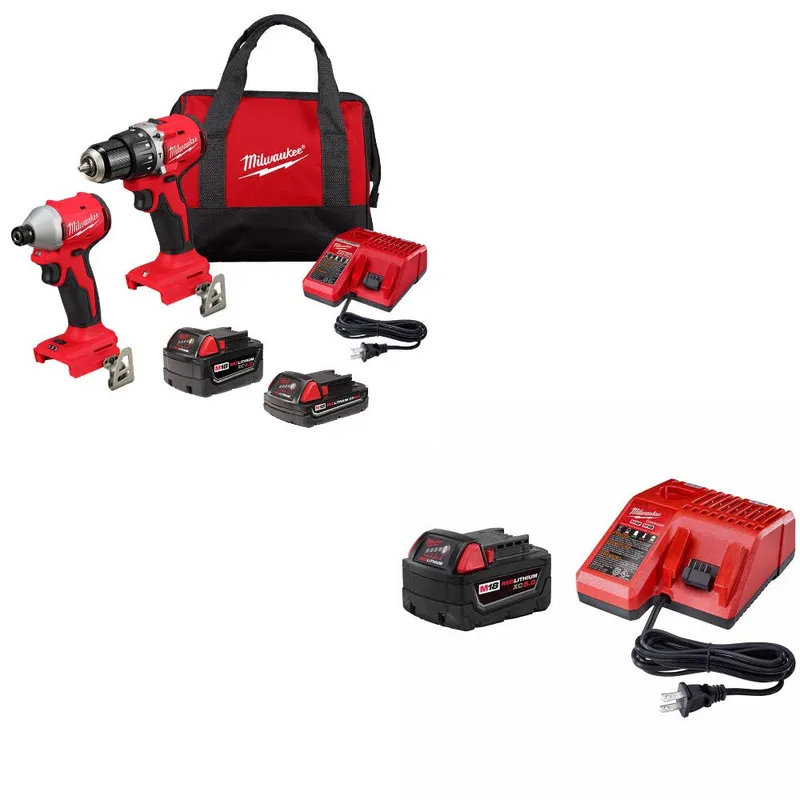 Milwaukee M18 2-Tool Combo Kit W/ 48-59-1850 M18 XC5.0 Starter Kit