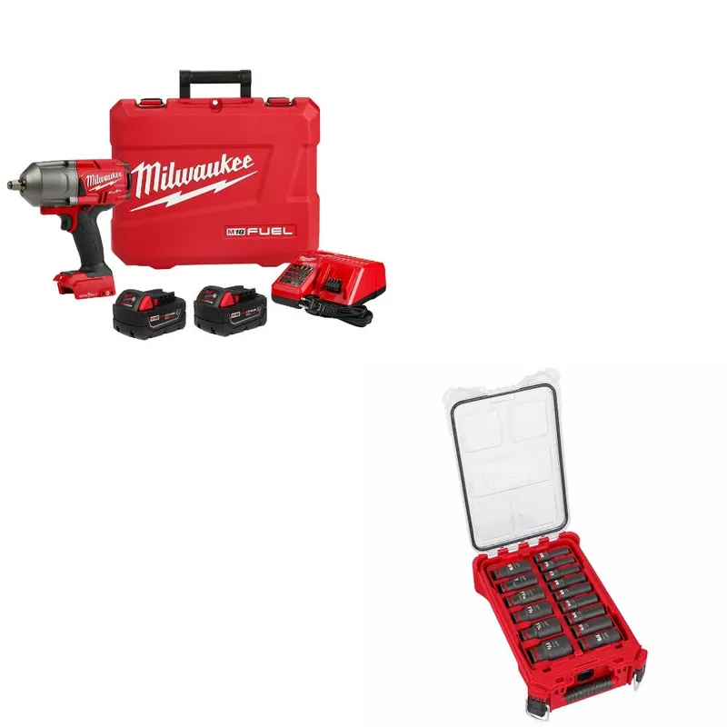 Milwaukee M18 FUEL Impact Wrench Kit W/ FREE 49-66-6802 15Pc Socket Set