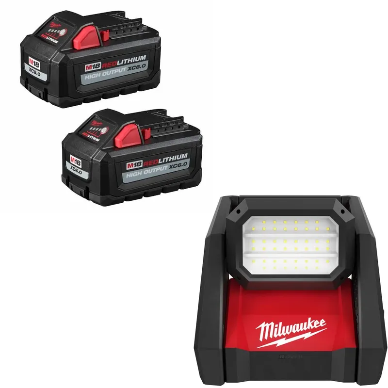 Milwaukee M18 XC6.0 Battery 2-Pack W/ FREE 2366-20 M18 Flood Light