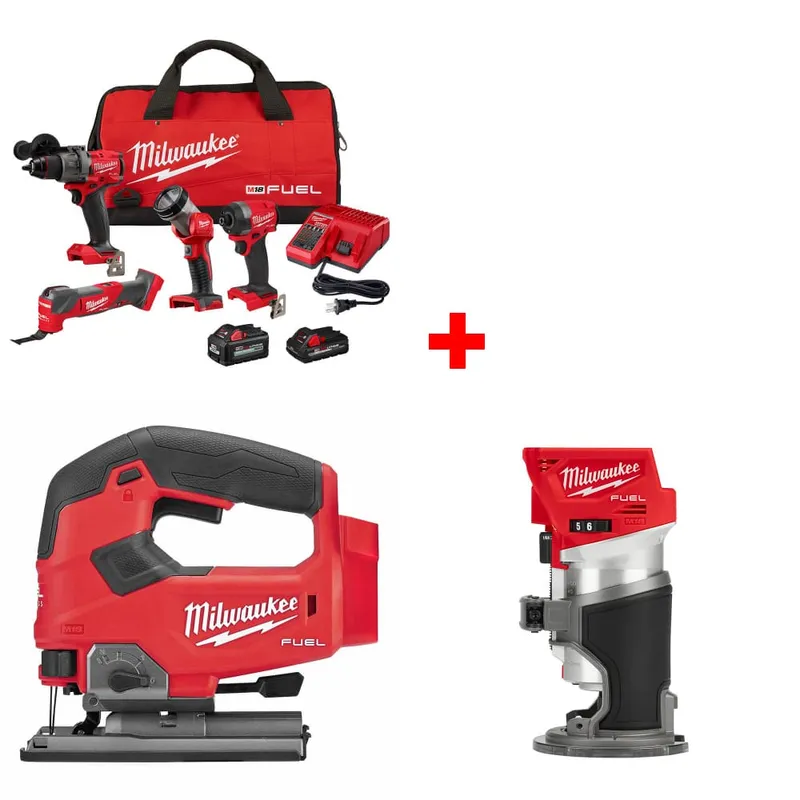 Milwaukee M18 4-Tool Combo Kit w/ FREE 2737-20 Jig Saw & Router, Bare