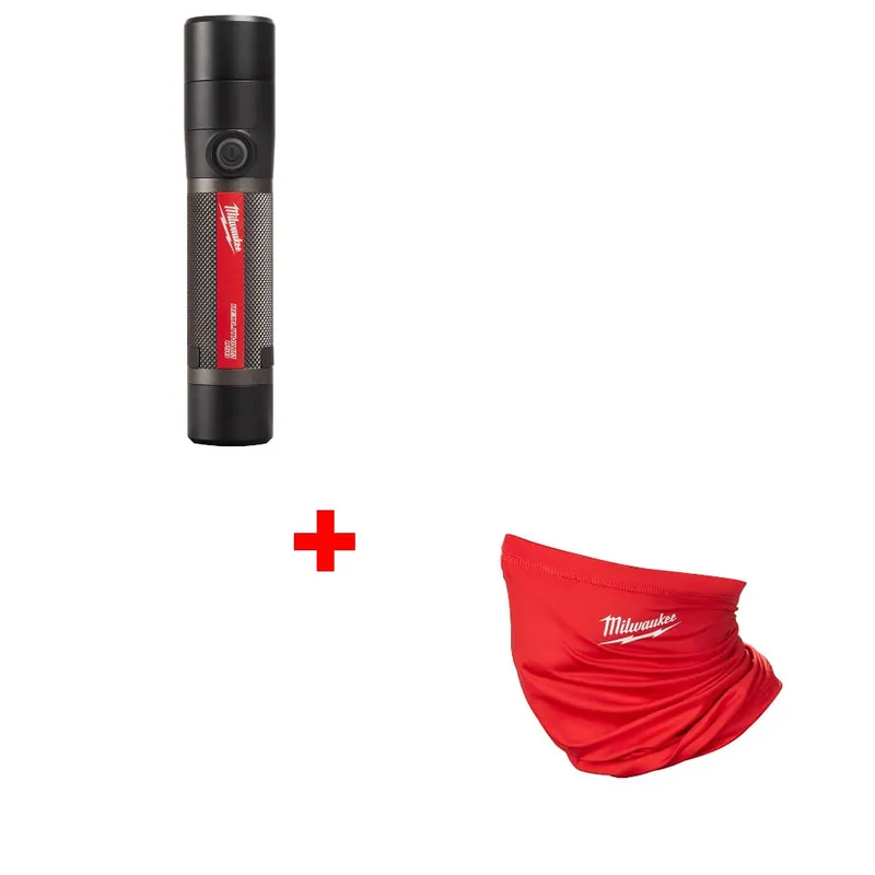 Milwaukee RECHARGEABLE 800L FLASHLIGHT w/ FREE 423R NECK GAITER-RED