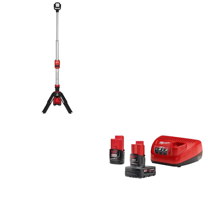 Milwaukee M12 Rocket Tower Light W/ 48-59-2424 M12 4Ah/2Ah Starter Kit