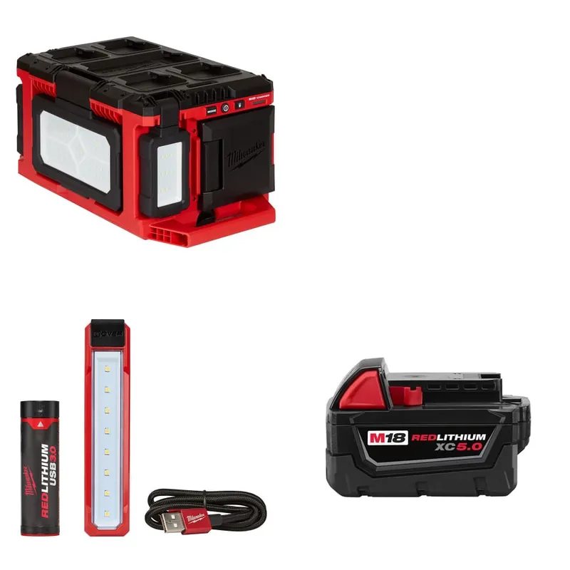 Milwaukee M18 PACKOUT Light/Charger w/ Flood Light & FREE Battery Pack