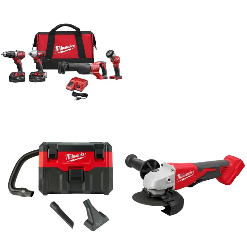 Milwaukee M18 4-Tool Combo Kit W/ FREE 0880-20 18V Vacuum & Grinder