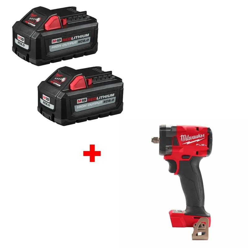 Milwaukee M18 XC6.0 Battery 2Pk w/ FREE 2854-20 3/8 " Impact Wrench