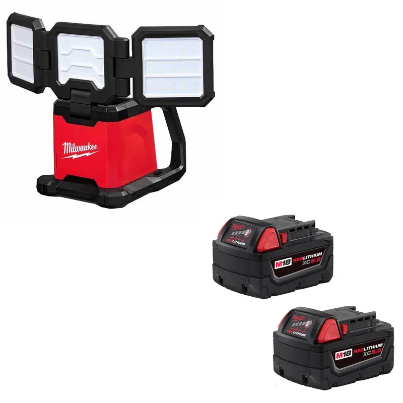 Milwaukee M18 Flood & Area Light W/ 48-11-1852 M18 XC5.0 Battery, 2 Pack