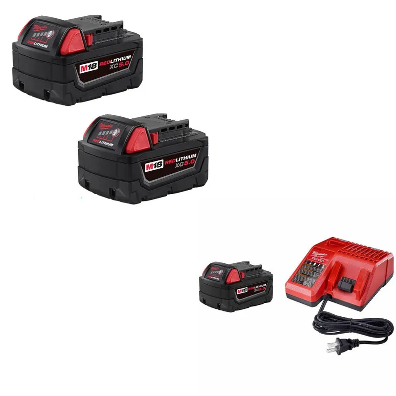 Milwaukee M18 XC5.0 Battery 2Pk W/ 48-59-1850 M18 XC5.0 Starter Kit