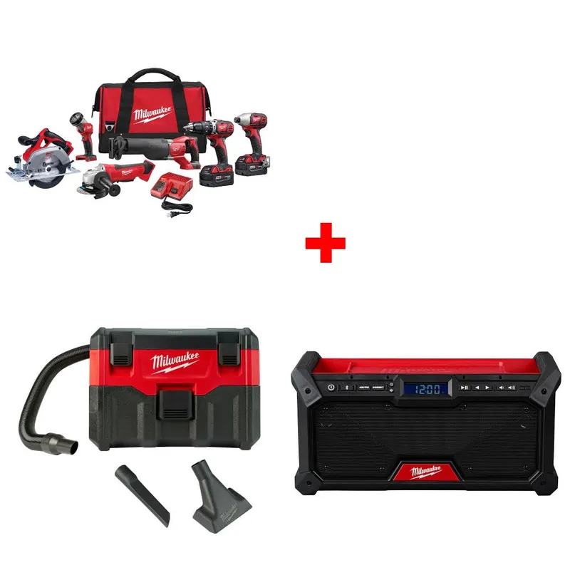 Milwaukee M18 6-Tool Combo Kit W/ FREE 0880-20 18V Vacuum & M18 Radio