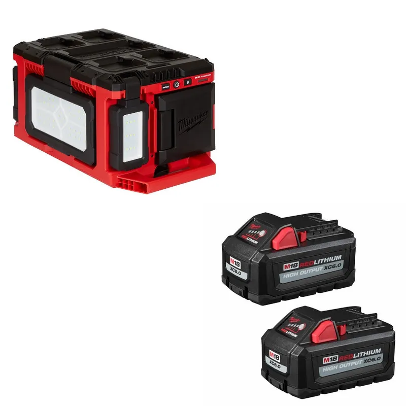 Milwaukee M18 PACKOUT Light/Charger W/ 48-11-1862 M18 XC6.0 Battery, 2Pk