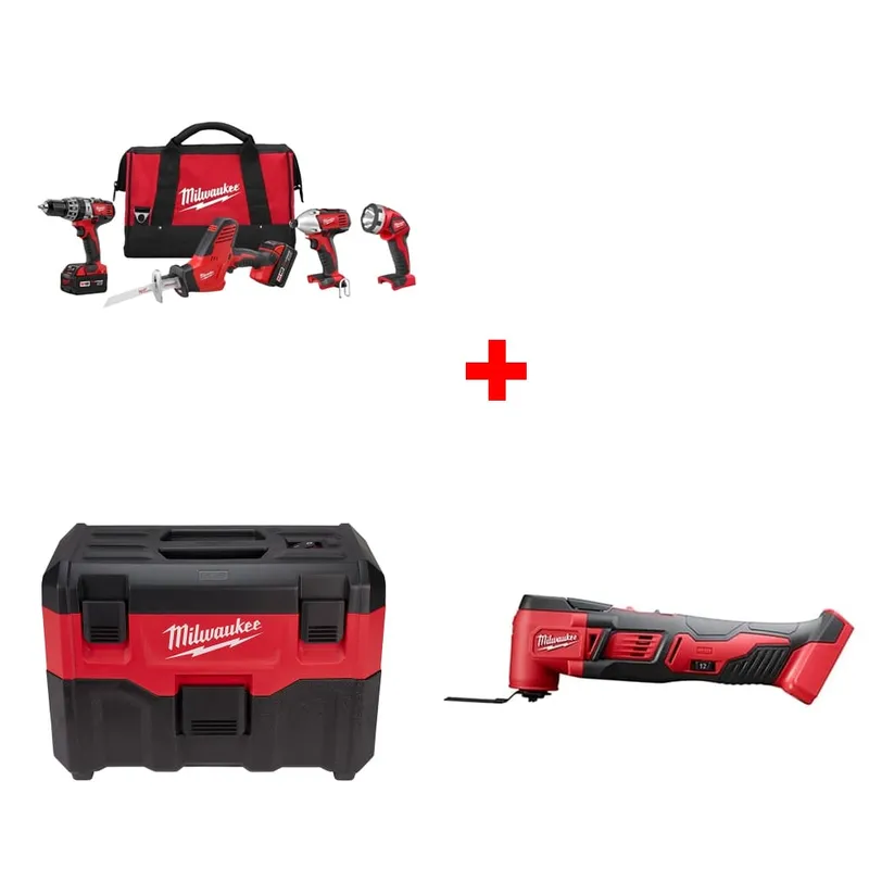 Milwaukee M18 4-Tool Combo Kit w/ FREE 0880-20 Vacuum & Multi-Tool