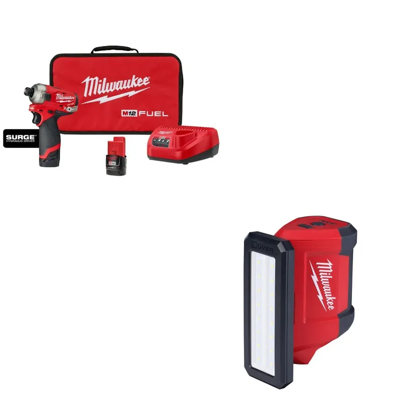 Milwaukee M12 FUEL Hydraulic Driver Kit w/ FREE 2367-20 M12 Flood Light