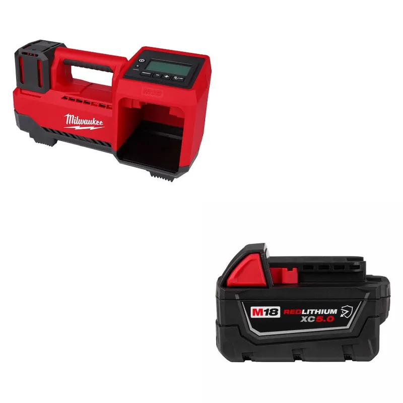 Milwaukee M18 Tire Inflator, Bare W/ 48-11-1850R M18 XC5.0 Battery