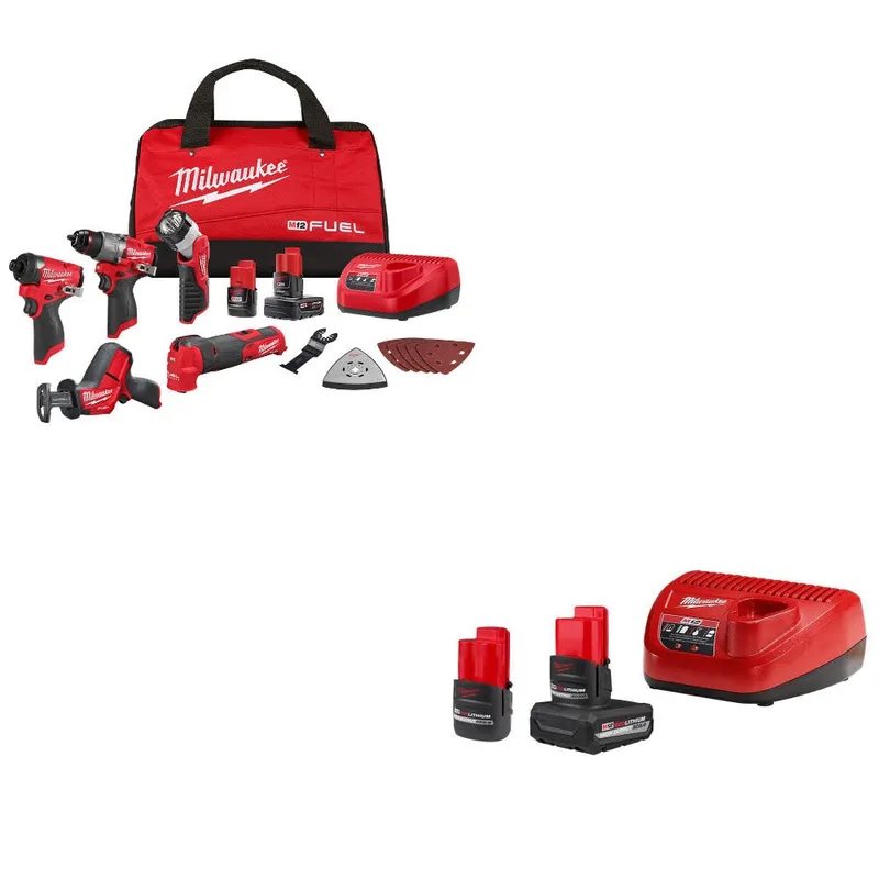 Milwaukee M12 FUEL 12V 5-Tool Combo Kit W/ 48-59-2452S M12 Starter Kit
