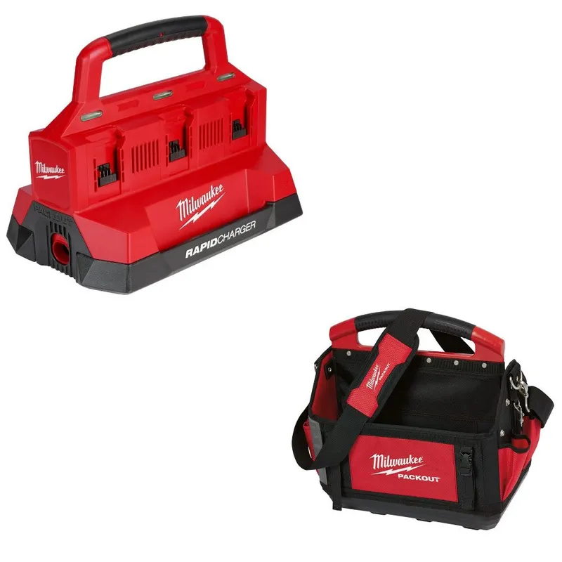 Milwaukee PACKOUT Six Bay Rapid Charger Kit W/ FREE 15" Tote