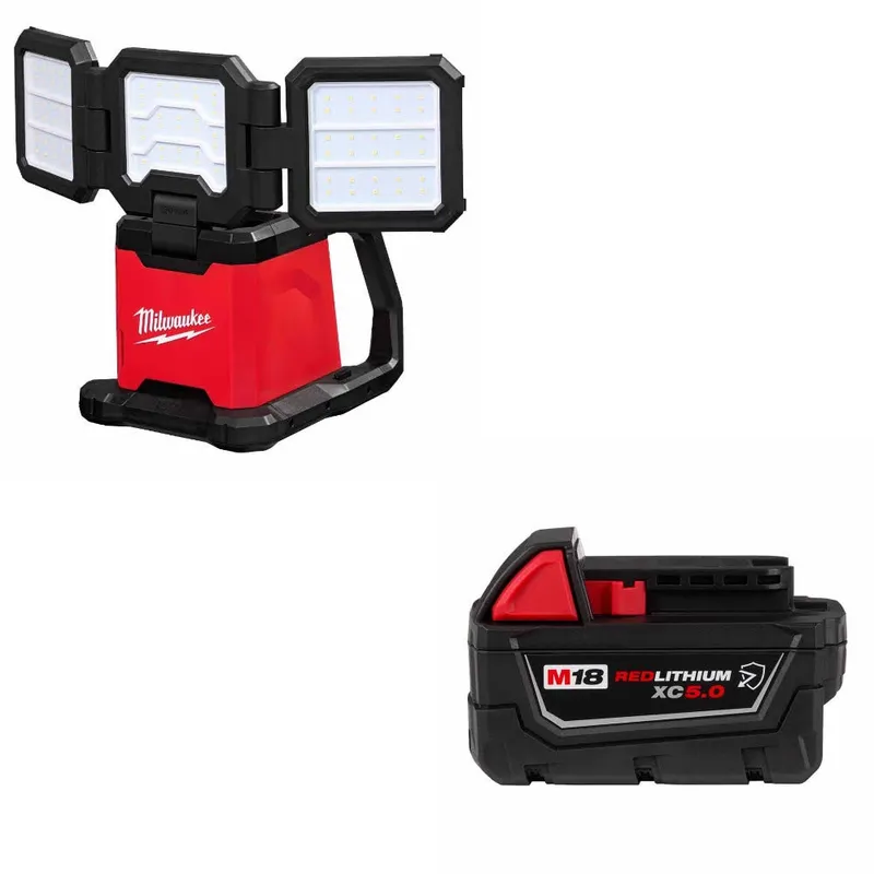Milwaukee M18 Flood & Area Light W/ 48-11-1850R M18 XC5.0 Battery