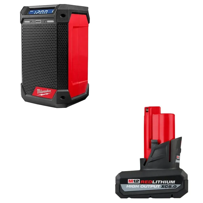 Milwaukee M12 Radio + Charger W/ 48-11-2450 M12 XC5.0 Battery Pack