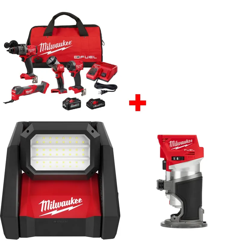 Milwaukee M18 4-Tool Combo Kit w/ FREE 2366-20 Flood Light & Router