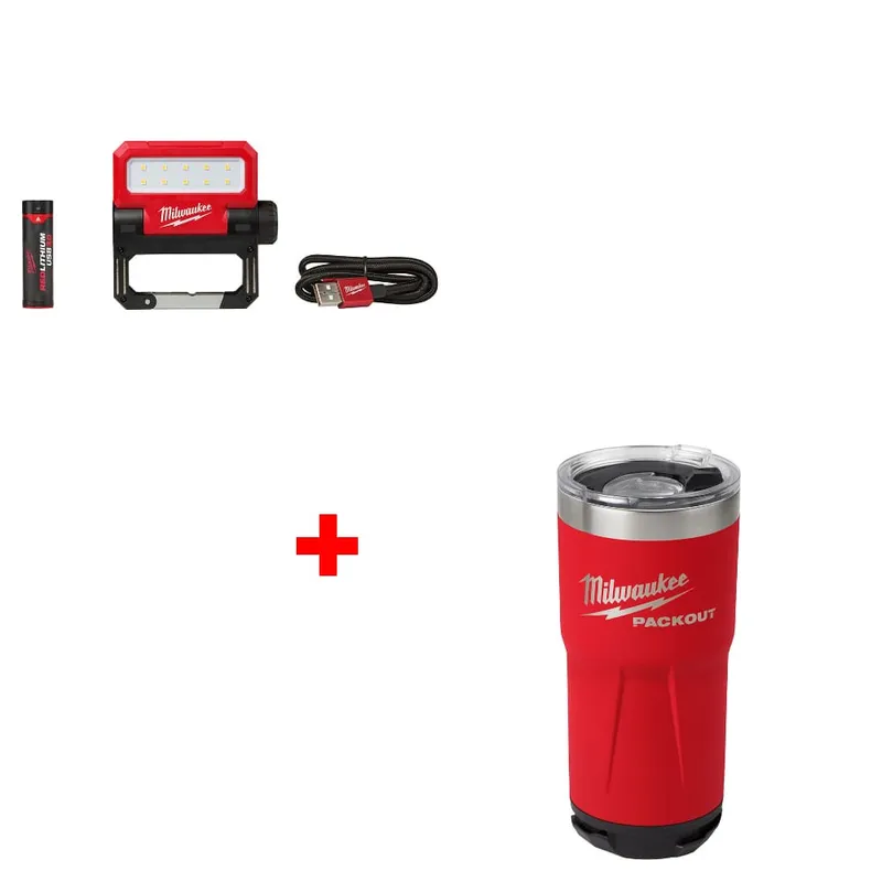 Milwaukee Rechargeable Flood Light w/ FREE 48-22-8392R 20oz Red Tumbler