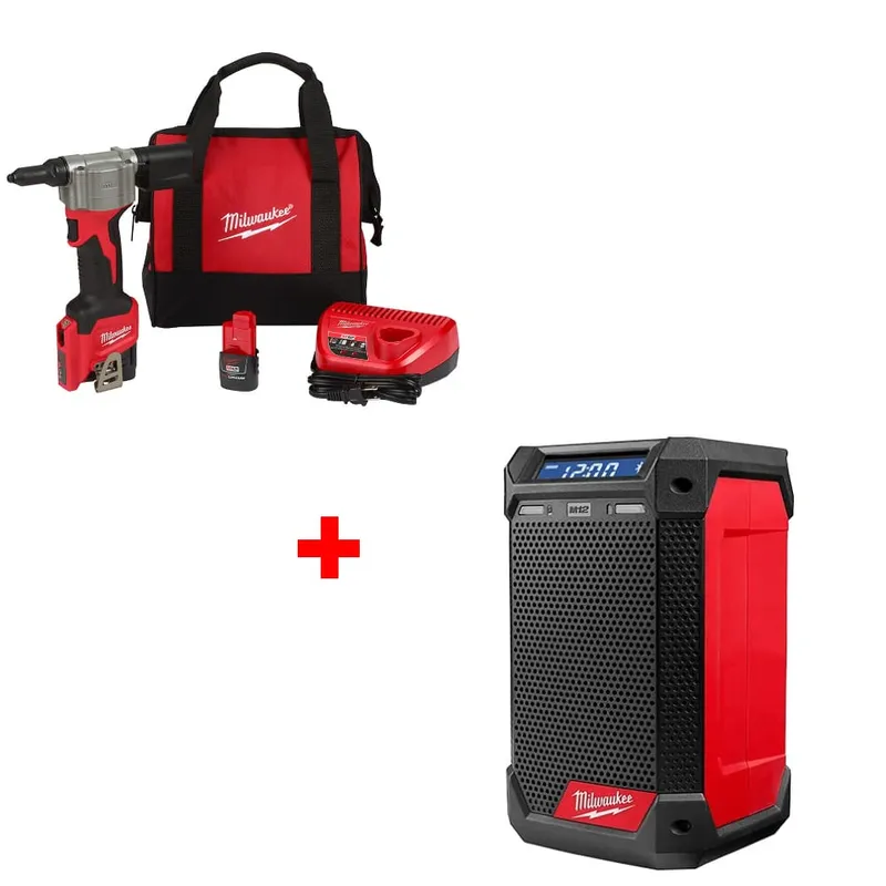Milwaukee M12 Rivet Tool Kit w/ FREE 2951-20 M12 Radio + Charger