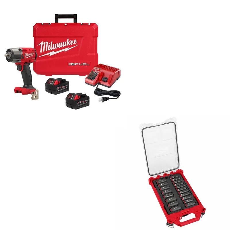 Milwaukee M18 FUEL Impact Wrench Kit W/ FREE 49-66-6801 19Pc Socket Set