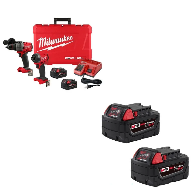 Milwaukee M18 FUEL 2-Tool Combo Kit W/ 48-11-1852 M18 XC5.0 Battery, 2Pk