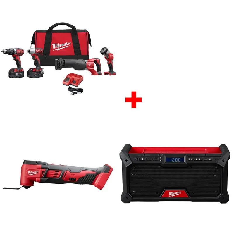 Milwaukee M18 4-Tool Combo Kit W/ FREE 2626-20 18V Multi-Tool & Radio