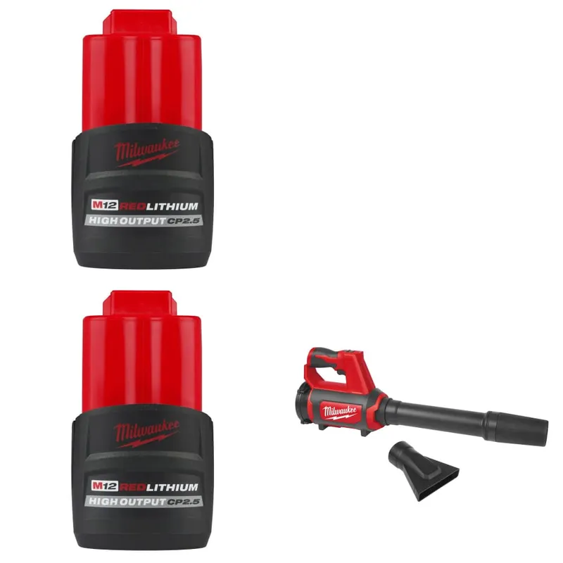 Milwaukee M12 CP2.5 Battery-2 Pack w/ FREE 0852-20 M12 Spot Blower