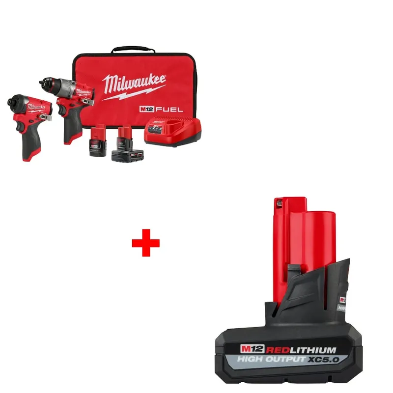 Milwaukee M12 FUEL 2-Tool Combo Kit w/ FREE 48-11-2450 M12 Battery Pack