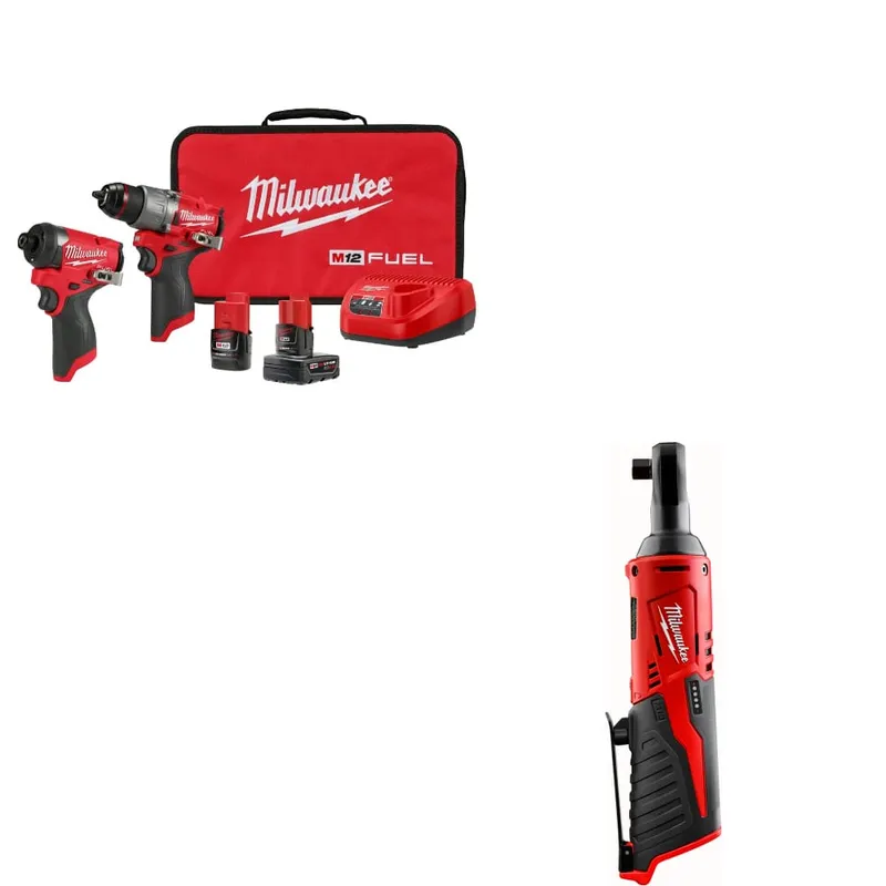 Milwaukee M12 FUEL 2-Tool Combo Kit w/ FREE 2457-20 M12 3/8" Ratchet