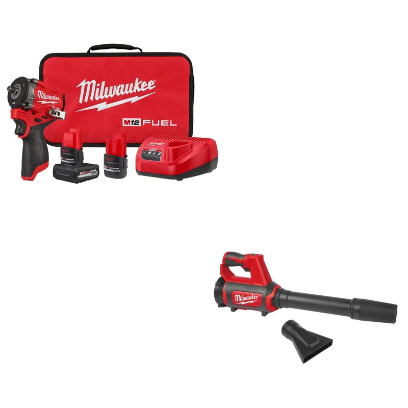 Milwaukee Stubby Impact Wrench Kit W/ FREE 0852-20 Spot Blower
