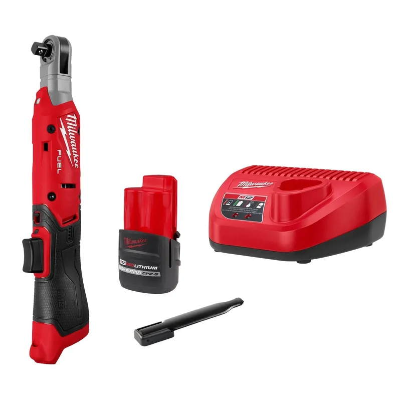 Milwaukee M12 FUEL 3/8 inch Cordless Ratchet Kit with Brushless Motor and 70 ft-lbs Torque (2.5Ah Battery)