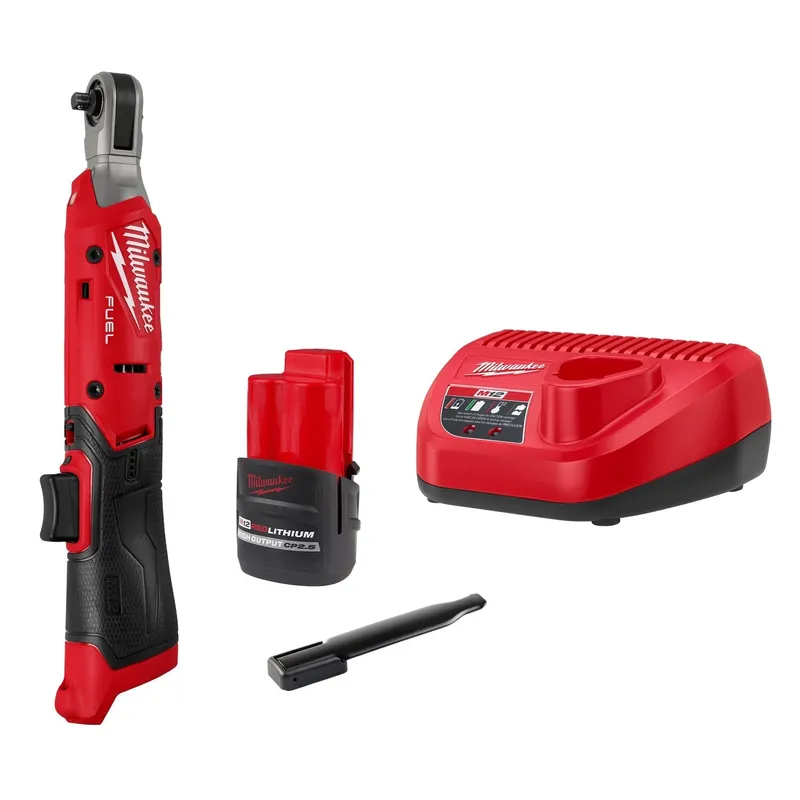 Milwaukee M12 FUEL 1/4 Inch Ratchet Kit with 550 RPM and 45 ft-lbs Max Torque (1 Battery)