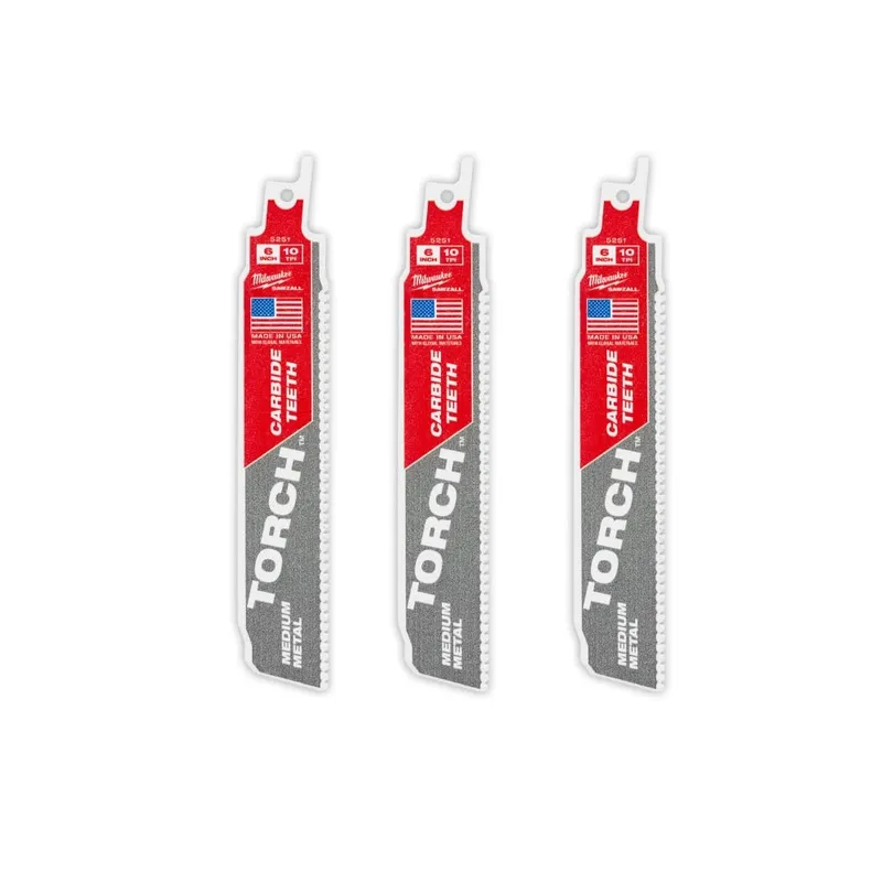 Milwaukee 6" Reciprocating Saw Blade 10TPI The TORCH with Carbide Teeth for Medium Metal 3PK