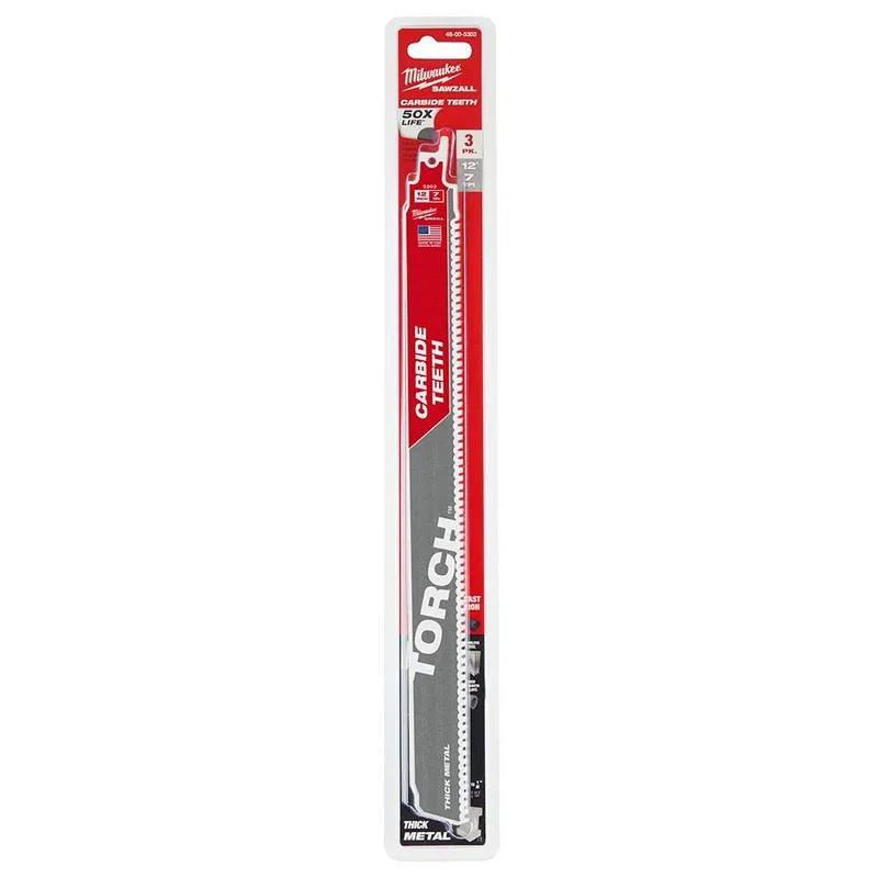 Milwaukee 12” 7TPI The TORCH with Carbide Teeth SAWZALL Blade 3PK