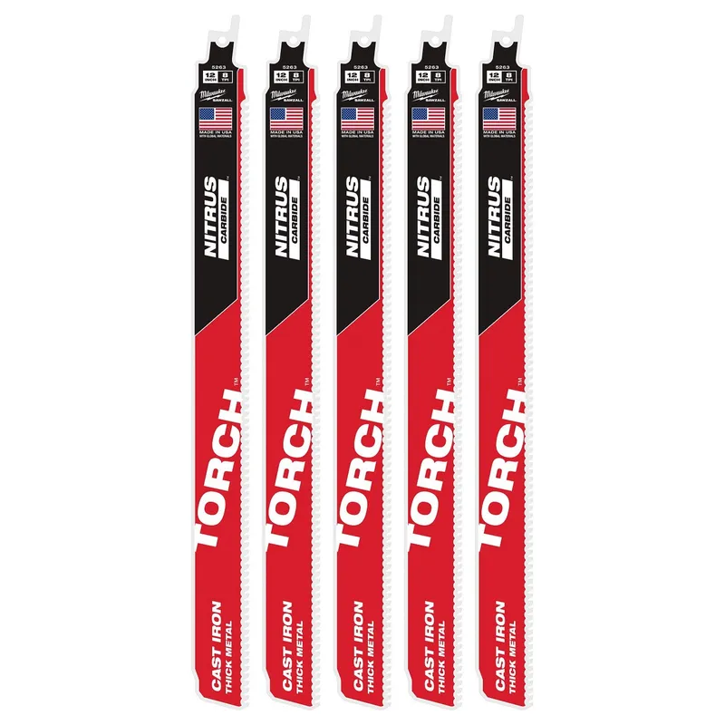 Milwaukee 12” 7TPI The TORCH with NITRUS Carbide for Cast Iron SAWZALL Blade (5 Pack)