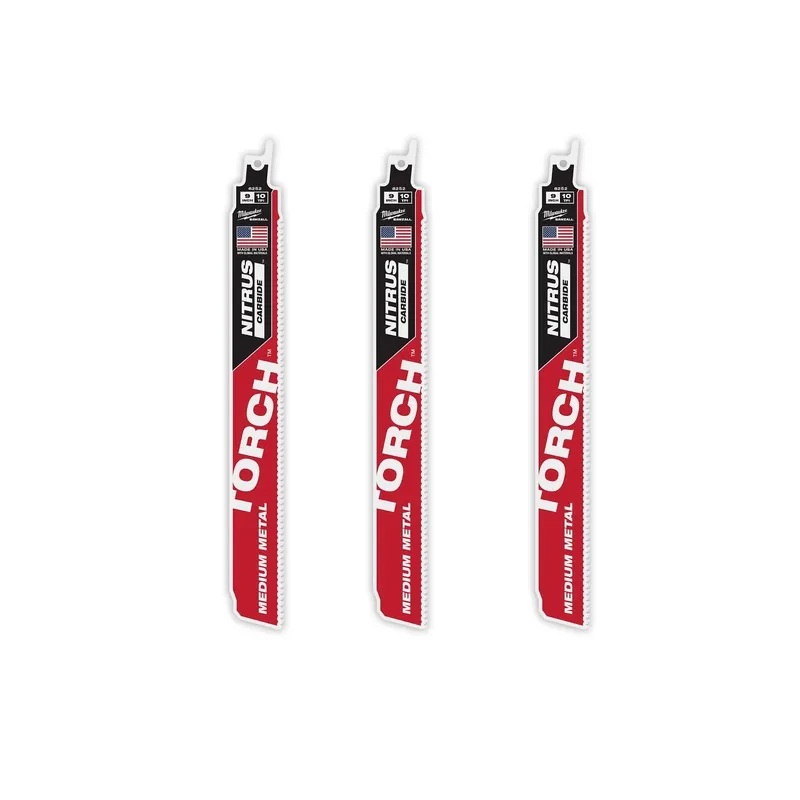 Milwaukee 9" Reciprocating Saw Blade 10TPI The TORCH with NITRUS CARBIDE Teeth for Medium Metal 3PK