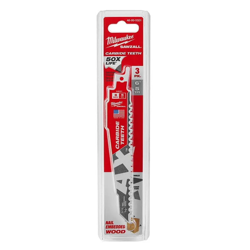 Milwaukee 6" 5TPI AX with Carbide Teeth Sawzall Blade, 3 Pack