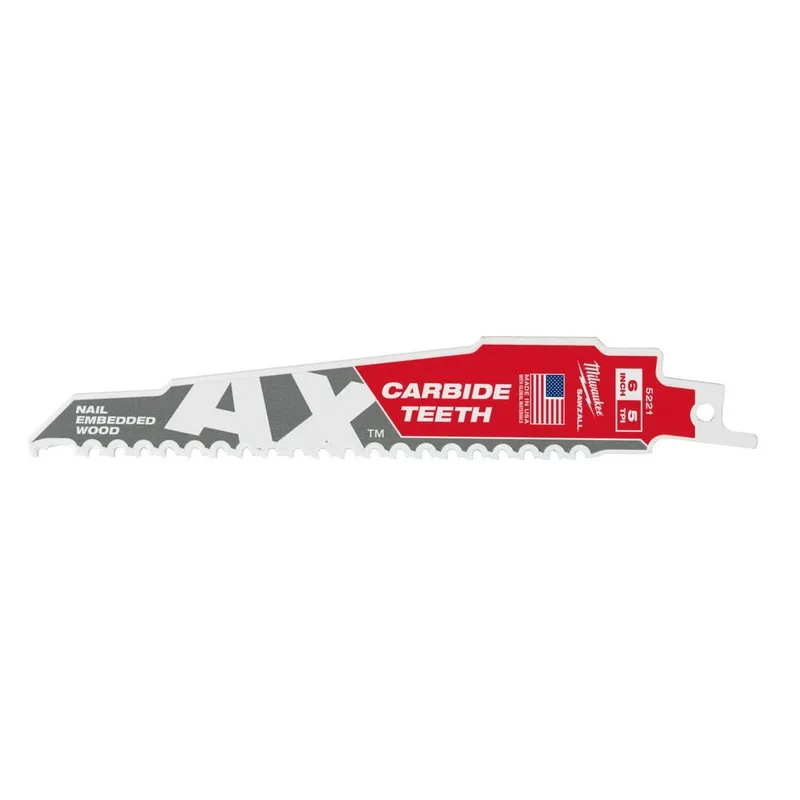 Milwaukee 6" 5TPI AX with Carbide Teeth Sawzall Blade, 5 Pack