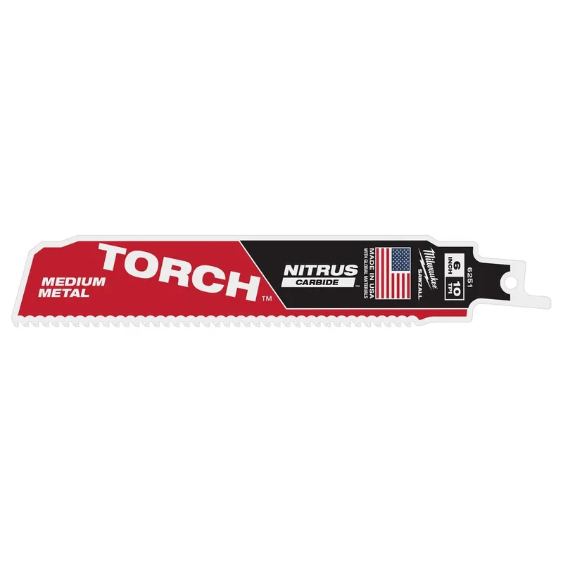 Milwaukee 6" Reciprocating Saw Blade 10TPI The TORCH with NITRUS CARBIDE Teeth for Medium Metal 1PK