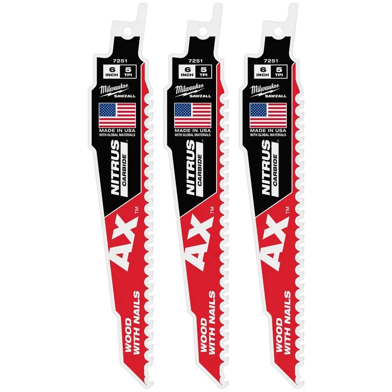 Milwaukee 6" 5 TPI NITRUS Carbide Teeth SAWZALL Blade for Wood with Nails and Screws (3 Pack)