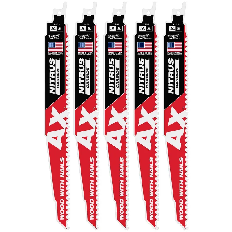 Milwaukee 9" 5 TPI NITRUS Carbide SAWZALL Blade for Wood with Nails (5 Pack)