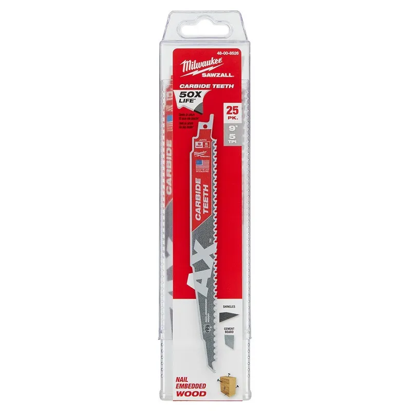Milwaukee 9" 7TPI The AX with Carbide Teeth SAWZALL Blade 25PK